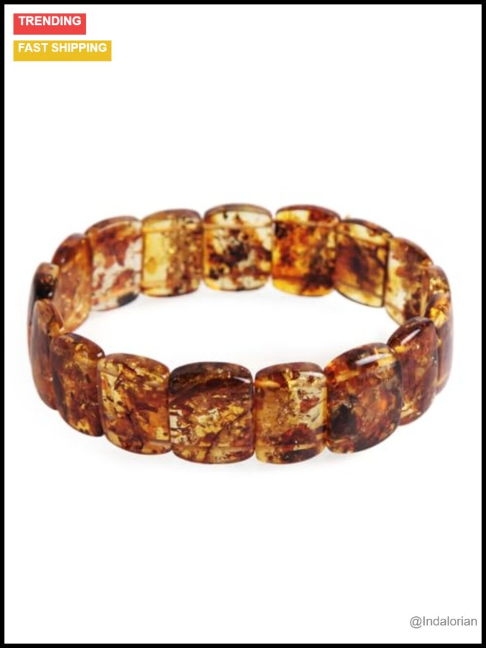 Natural Amber Flower Bracelet, Stretch, Adults, Original Mineral